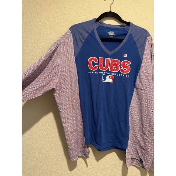 OOAK Chicago Cubs MLB Baseball Raglan Long Sleeve Upcycled T-Shirt Free size - Picture 1 of 6